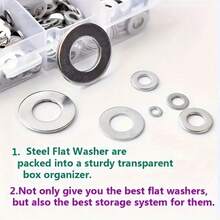 1250pcs Carbon Steel Flat Washers Assortment Kit (M2 M2.5 M3m4 M5 M6 M8 M10 M12) Suitable For Home Decoration, FactoriesRepair, Kitchens, Shops And Outdoor Construction - Silver - View 7