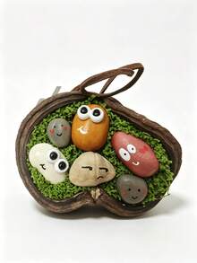 1PC Natural Smiling Seed Pod Keychain, Handmade Buddha's Coconut Pendant, Boho Forest Style Bag Charm For Purse, Unique Nature Gift For Her - Multicolor - View 9