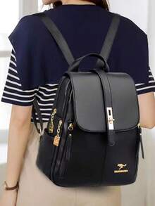 Anti-Theft PU Leather Backpack, Women's Wallet, Multi-Functional Fashion Daily Bag, Multi-Pocket Lightweight Travel Bag, Back To School Season - Black - View 6