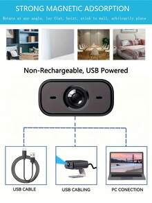 1 pieza Cámara de mini con monitoreo en tiempo real, cámara USB plug and play, grabadora de video de monitoreo interior con visión nocturna, detección de movimiento, monitor remoto HD para vigilancia del hogar, mascotas, monitoreo de vehículos, monitor de bebé y cámara niñera - Negro - Ver 8