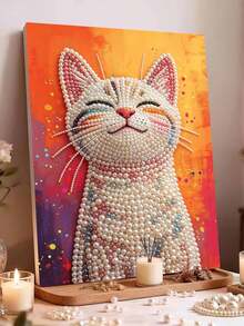1 Set Pearl Painting - Smiling Kitten, Frameless DIY Diamond Painting Kit, Includes Pearls, Perfect For Bedroom Decor, Living Room Decor, Room Decor And Art Exhibition, Birthday Gift - A - View 2