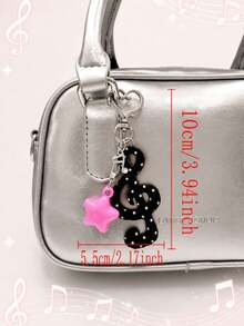 1pc Korean Ins Vintage Sweet Polka Dot Fabric Musical Note Keychain, Pentagram Heart Star Musical Note Bag Charm - Multicolor - View 3