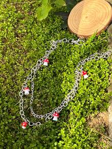 1pc Red Mushroom Double Layer Waist Chain, Suitable For Daily Summer Vacation Party Outfit - Multicolor - View 4