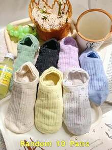 5/10 Pairs Fashion Women's Socks, Random Color, Soft And Comfortable Boat Socks, Machine Washable And Hand Washable - Multicolor - View 8