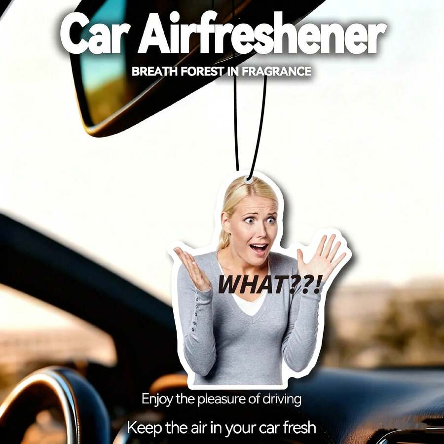 Shocked Woman Shrugging "WHAT" Funny Expression Car Air Freshener - A - 查看 1
