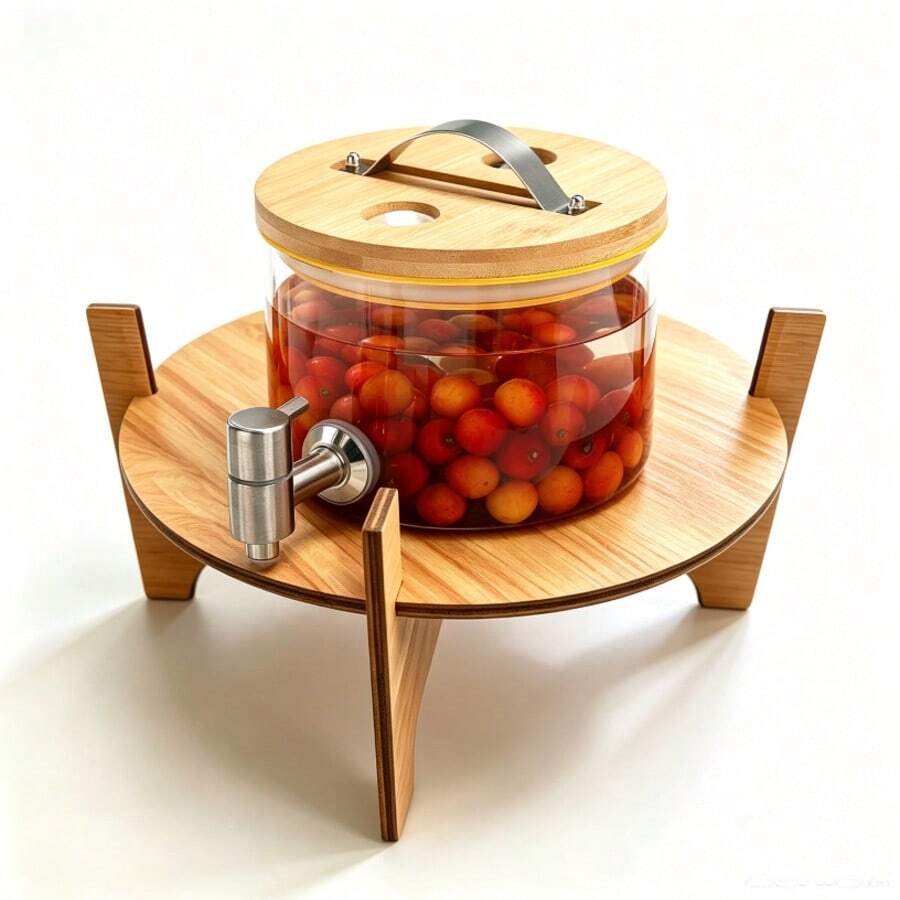1 buah Stand Dispenser Minuman Kayu, Wadah Teko Air Dispenser Minuman Kaca, Rak Peralatan Dapur Rumah Tangga dari Kayu, Rak Penyimpanan