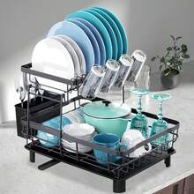 Multifunctional Kitchen Dish Drying Rack, Used For Draining, Organizing And Storing Bowls, Chopsticks, Cups, Plates, Knives, Forks And Other Tableware, Suitable For Home Kitchen Countertop Storage Shelf - Multicolor - View 6