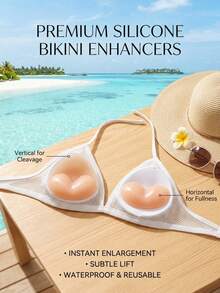 2 Peças Almofadas de Silicone para Maiô Bikini Feminino de Verão, Almofadas Modeladoras de Seios, Copos Invisíveis e Espessados, Levantam Seios Pequenos, Realçam o Decote, Adequado para Maiô Bikini, Roupa de Banho, Praia, Uso em Férias - Multicolorido - Visão 2