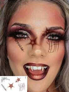 6 Sheets Waterproof Halloween Scary Temporary Face Tattoos Zombie Fake Wound Scar Spider Web Clown Horror Tattoo Makeup Stickers For Cosplay Festival Prank Party Accessories - Multicolor - View 4
