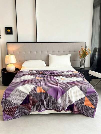 1pc Rhombus Grid Striped Print Blanket, Office Nap Blanket, Sofa Throw, All-Season Multi-Purpose Blanket, Bedding, Comfortable Warm Blanket, Skin-Friendly Soft Nap Blanket, Casual Style, Stitched Home Textile, Sofa, Bedroom, Living Room Multi-Purpose Blanket, Suitable For All Seasons, Bedroom Decor Blanket, Gift, Machine Washable
