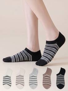 ZUJO 5 pares de calcetines cortos para mujer, con patrón de rayas, calcetines invisibles, adecuados para primavera, otoño y verano, simples y cómodos, color aleatorio - Multicolor - Ver 3