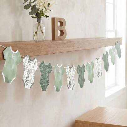 10ft Boho Botanical Garland Banner, Paper Greenery Bodysuits Garland For Birthday Decorations