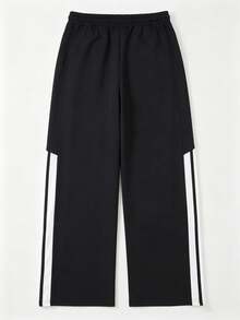 SU ER Men's Summer Casual Elastic Waist Drawstring Loose Drapey Lazy Wide Leg Long Pants - Black - View 7