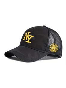 1件中性款 NY 刺繡棒球帽，可調節休閒戶外帽，適合春秋季節 - 彩色 - 查看 4