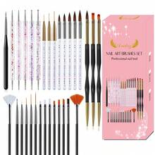 Set Kuas Nail Art Profesional 31 Buah - Pena Gel 3D, Kuas Akrilik, Alat Kuku Berkualitas Salon untuk Penggunaan di Rumah dan Salon - Berwarna merah muda - View 15