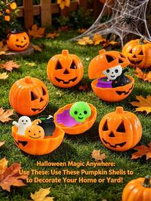 15/10/1pc Halloween Pumpkin Shell Candy Box, Pre-Filled Plastic Pumpkin, Halloween Candy Filler, Refillable Candy, Toys, Open-Style Thanksgiving Party Toys Prank Gifts Candy Box, Halloween Party Gifts - Multicolor - View 3