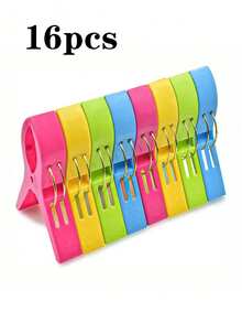 1/4/8/16pcs Large Colorful Clothespins, Heavy Duty Beach Towel Clips And Chair Clips, Multi-Functional Laundry Clips, Suitable For Bathroom Drying, Bedding, Pool Use And Beach Travel - Multicolor - View 11