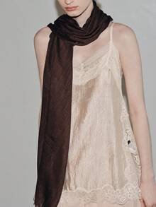 Noxbound Solid Color Tassel Scarf Shawl Travel Gift Solid Color Bamboo Knot Scarf For Women 1pc - Coffee Brown - View 3