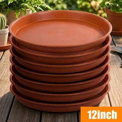 2-Piece 12-Inch Heavy Plant Tray - Thick Terracotta Plastic Tray - For 6/8/10/12 Plants | Can Be Used As A Bird Tub/Water Tray