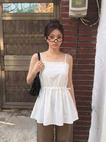 2025 Spring & Summer New Versatile Minimalist Women Spaghetti Strap Tank Top - White - View 1