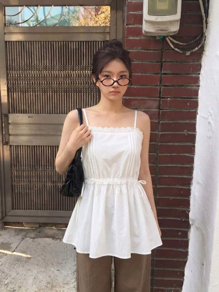 2025 Spring & Summer New Versatile Minimalist Women Spaghetti Strap Tank Top - White - View 1
