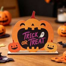 Halloween Desktop Ornament Cartoon Ghost Pumpkin 3D Wooden Display Stand Ghost Festival Home Dining Table Decoration - A - View 1