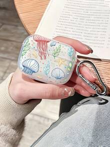 1pc Starfish Jellyfish Painted Transparent Wireless Bluetooth Earphone Case With Accessory Buckle, Compatible With AirPods 1/2/3/Pro/Pro 3/Pro 2/New 3/4, Soft Shell, Transparent Pro 3 2025 - Multicolor - View 4