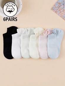 Random 6 Pairs Women's Short Socks, Light Color Ribbed Cuff, Cotton Breathable, Suitable For Spring/Summer Casual Wear - Multicolor - View 4