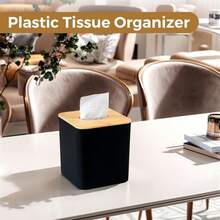 KALEKAIL, Black Tissue Box Cover,Tissue Holder, Black And Bamboo Lid, Cube Decorative Tissue Box Holder For Bathrooms - ColorA - View 7