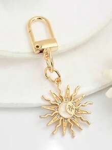 1pc/3pcs Alloy Rhinestone Sun Keychain Keyring Pendant Bag Charm Phone Strap Women Men Party Gift - A - View 2