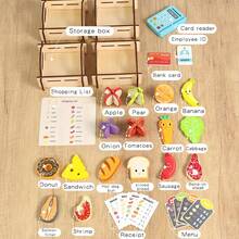 Children's Wooden Supermarket Play Home Toy Set 32pcs Role Playing Interactive Game Set With Wooden Frame; Credit Card Machine; Work Card; Bank Card; Shopping List; Simulated Food, Ideal Gifts For Various Festivals - Multicolor - View 3