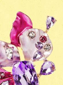 Popjeli 2pcs Fashionable & Elegant Exaggerated Flower Stud Earrings With Rhinestone Encrusted Purple Teardrop Pendant, Suitable For Women's Daily - Purple - View 6