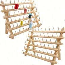 Estante de almacenamiento de carretes de madera, organizador de hilo, soporte para carretes de hilo de coser, estante de almacenamiento de núcleos de hilo, adecuado para costura, acolchado, bordado y tejido (incluye 30 clavijas de madera) - Bohemio - Ver 3