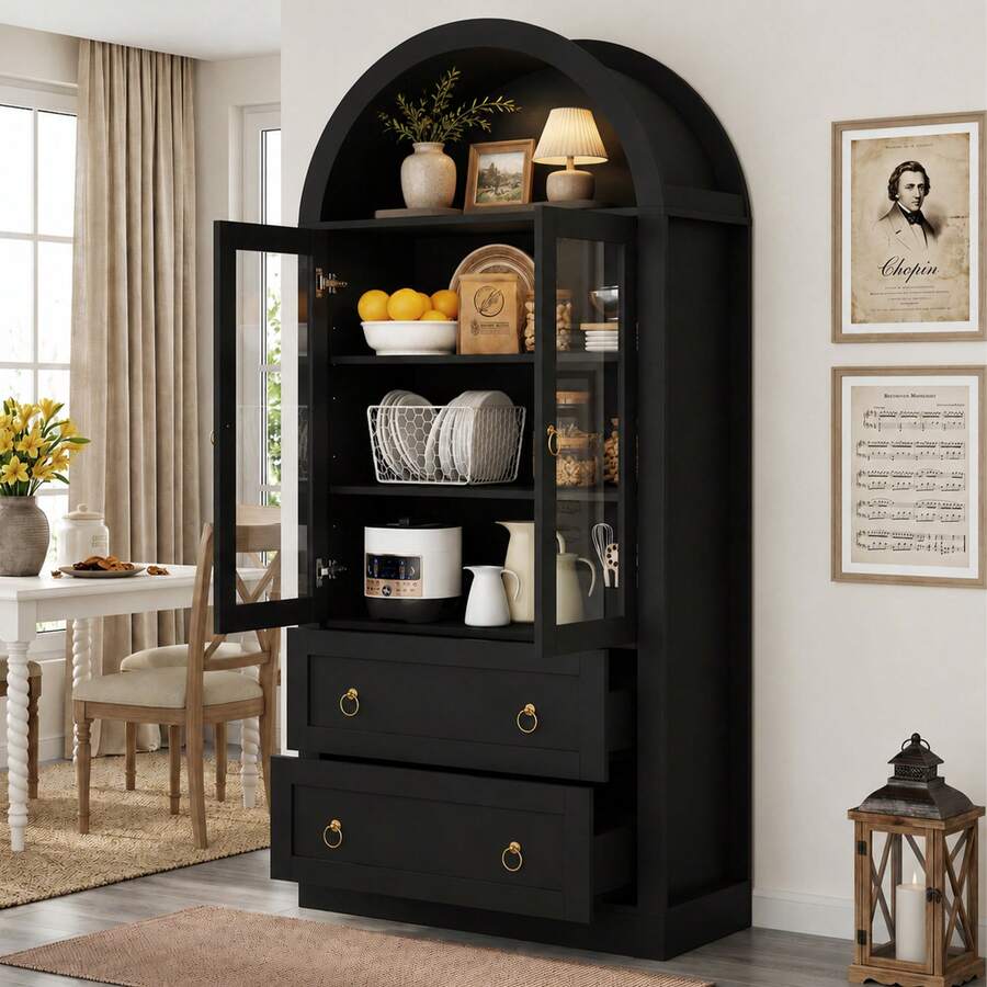 Modern Bow Sideboard Black 80x36x170 Cm - Black - View 1