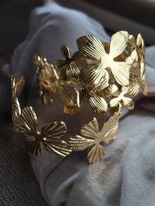 Artistic Starfish Heart Feather Leaf Flower Stripe Shape Exaggerated Thick Stackable Stainless Steel Open Adjustable Size Gold Bracelet Modern Sculpture High Street Fashion Cuff Clothing Accessory - Gold Bracelet - View 10