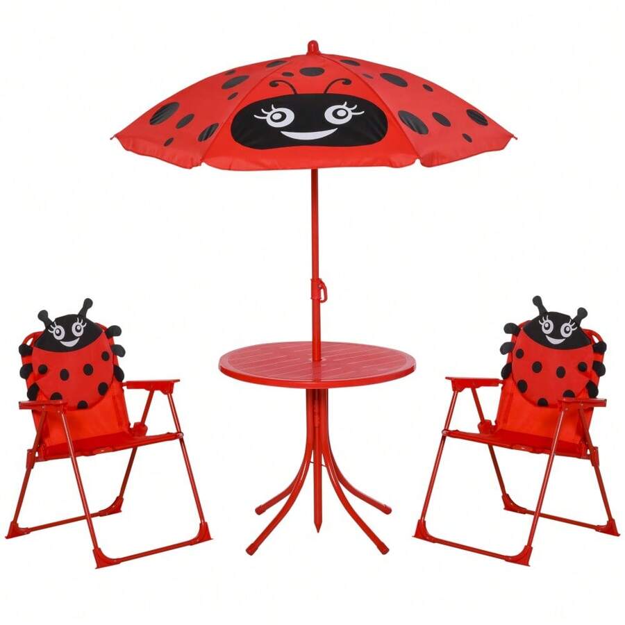 Folding Picnic Table Chair Set W/ Parasol, Red - T0001-01-04587 - View 1