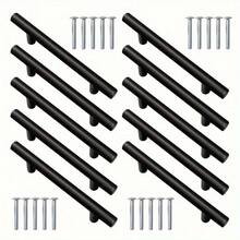 10pcs Matte Black T-Shaped Pulls, Powder Coated Stainless Steel Drawer Handles, Includes Installation Hardware, Suitable For Cabinets And Drawers, Multi-Functional Home Renovation Accessories - Multicolor - View 2