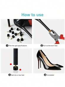15 Paar schwarze TPU High-Heel-Schuh-Nieten-Zubehör, verschleißfeste, leise Absatzersatz, rutschfeste Schuhabsatz-Reparatur, Stiletto-Absatz - Schwarz - Übersicht 6
