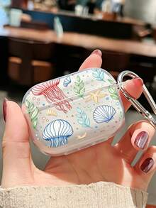 1pc Starfish Jellyfish Painted Transparent Wireless Bluetooth Earphone Case With Accessory Buckle, Compatible With AirPods 1/2/3/Pro/Pro 3/Pro 2/New 3/4, Soft Shell, Transparent Pro 3 2025 - Multicolor - View 6