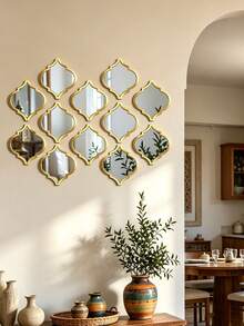 4PCS Combination Extra Long Wall Mirrors Sticker - Skinny 12.5*70CM / 4.9x27.6 Inch Handmade Tear Drop Design With Gold Foil Finish, Wrought Iron Frames For Narrow Spaces, Tear Drop Mirror Wall Decor - Multicolor - View 1