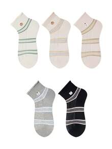 ZUJO 5 Pairs Women's Short Socks, Striped & Cartoon Animal Pattern, Suitable For Daily Wear, Simple & Comfortable, Random Color - Multicolor - View 5