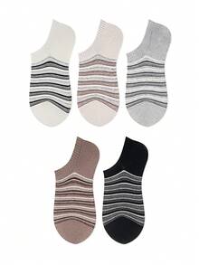 ZUJO 5 pares de calcetines cortos para mujer, con patrón de rayas, calcetines invisibles, adecuados para primavera, otoño y verano, simples y cómodos, color aleatorio - Multicolor - Ver 5