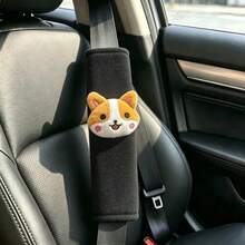 2件組可愛柯基汽車安全帶套，柔軟天鵝絨肩墊，卡通汽車內飾裝飾 - A - 查看 3