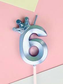 1 件创意彩色皇冠数字生日蜡烛，生日派对装饰 - 藍色 - 查看 7