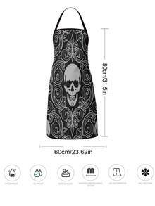 2Pcs Gothic Halloween Skeleton Baker Print Kitchen Apron, Reversible Black & White Skull Pattern Cooking Bib, Waterproof Oilproof Stain Resistant Chef Apron For Baking Grilling, Spooky Tarot Style Home Kitchen Decor & Halloween Party Gift - Multicolor - View 2