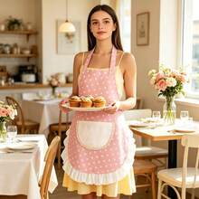 Women's Apron, Vintage Ruffle Trim Pleated Cooking Apron With 1 Pocket Design, Suitable For Baking, Grilling, Gardening Or Chef Work. Mother's Day Gift, Women's Gift - Multicolor - View 10