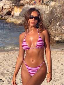 Damen Sexy Bikini, modisch, bunt gestreift, im Boho-Stil, atmungsaktiv, aus hoch elastischem Stoff, für den Sommer - Verschiedenfarbig - Übersicht 3