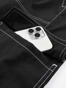 Celana Jogging Pria Model Lurus dengan Tali Serut dan Banyak Saku, Celana Panjang Kasual Luar Ruangan Warna Hitam untuk Olahraga - Hitam - View 5