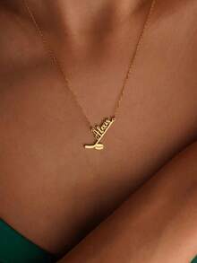 1pc Customized Gold Hockey Name Necklace, Casual Minimalist Sports Style, Personalized Sports Ball Series Name Pendant, Unique Gift For Hockey Fans, Sports Jewelry, Hockey Players, Hockey Enthusiasts, Autumn Fashion Jewelry, Daily Wear - Multicolor - View 5