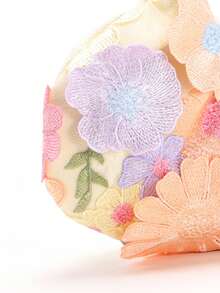 1件粉色3D貼花網紗刺繡手提包，花卉圖案，復古竹柄，雲朵包，適合度假與休閒穿著（花卉圖案隨機裁切與分佈） - 粉色 - 查看 9